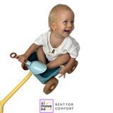 Beach cart with shovels, watering can, bucket, rakes