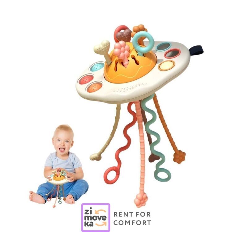 Developmental busy board toy (pull toy, teether)