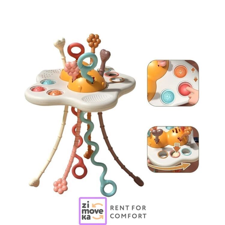 Developmental busy board toy (pull toy, teether)